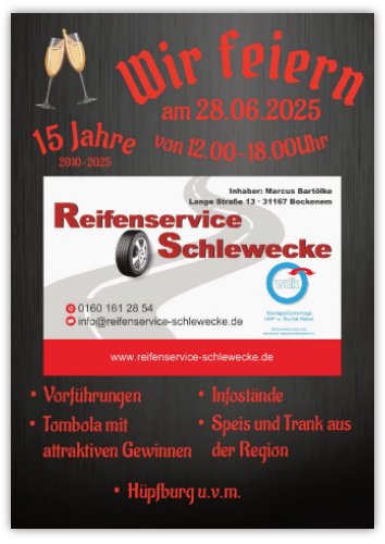 15. jähriges Jubiläum Reifenservice Schlewecke